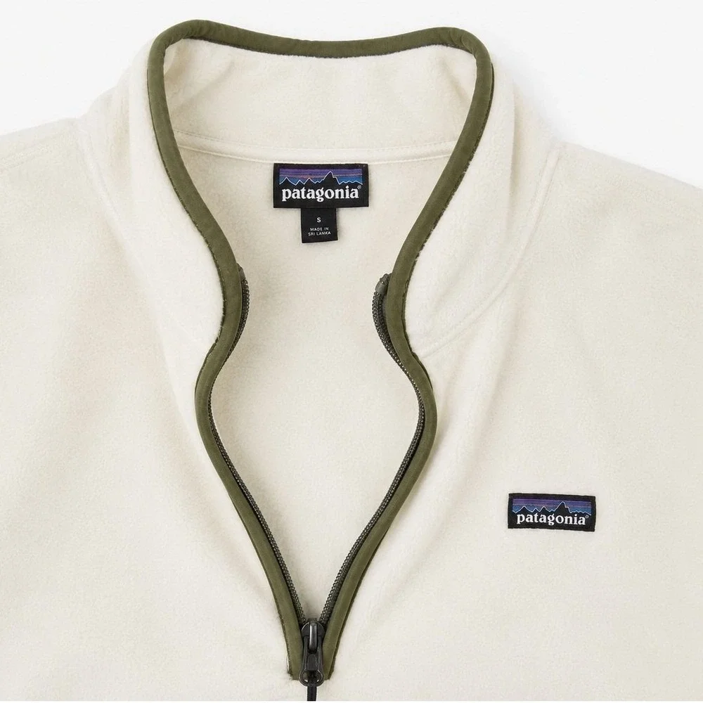 Patagonia Women Micro D Quarter Zip Fleece Pullover Cream Olive Green Small